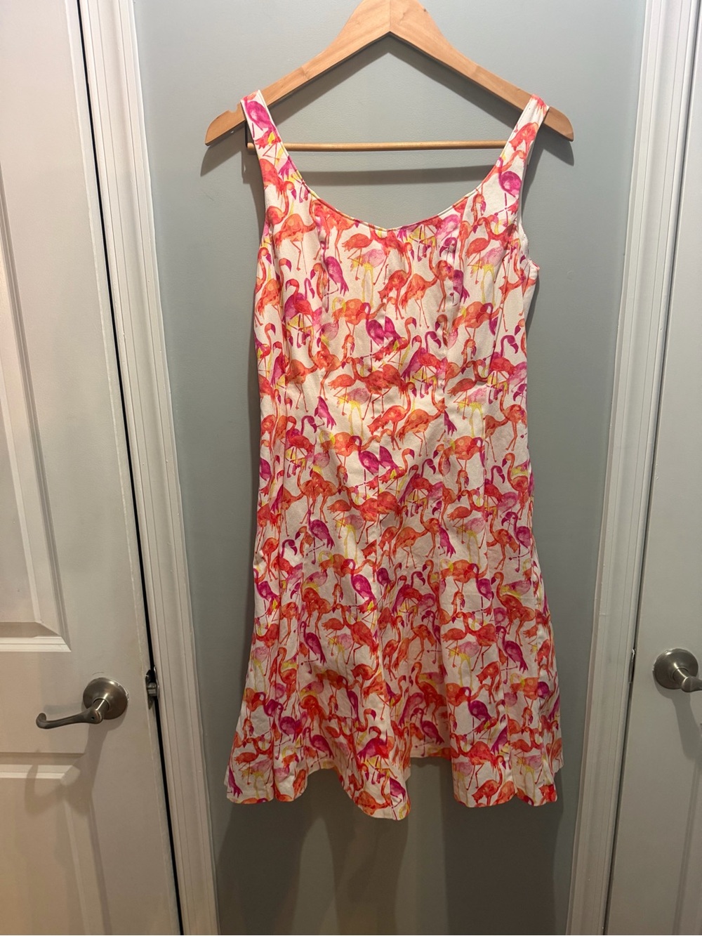 Pappagallo White Sundress with Pink & Orange Flamingo Print